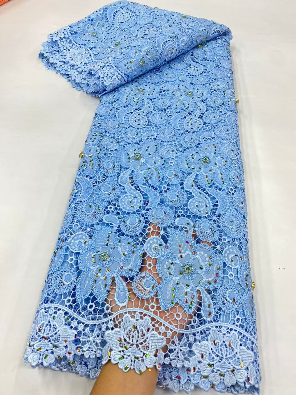 Crystal Mesh Fabric - Son Model Kordonlu Gipür Dantel Kumaş
